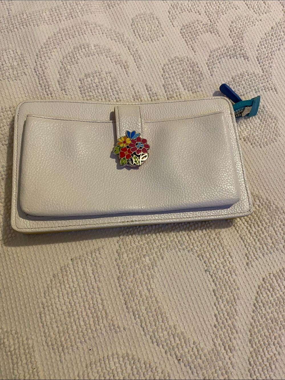 Brighton White Floral Accent Wallet, couple small smudges on the back